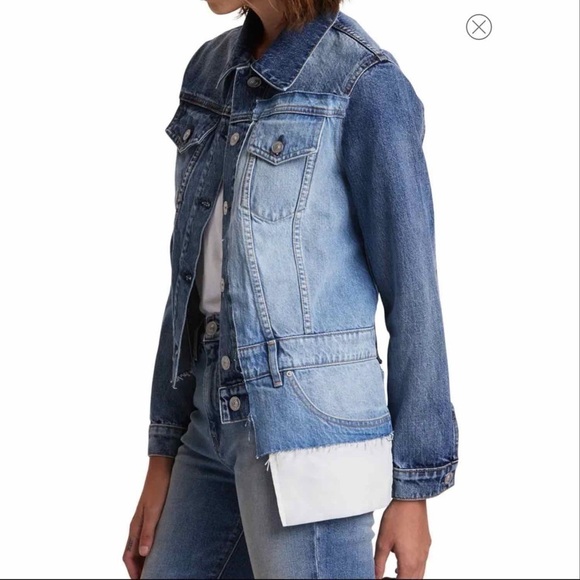 Hudson Spliced Denim Trucker Grunge Patchwork Jacket Size Small Blue Denim Wash - Picture 9 of 11
